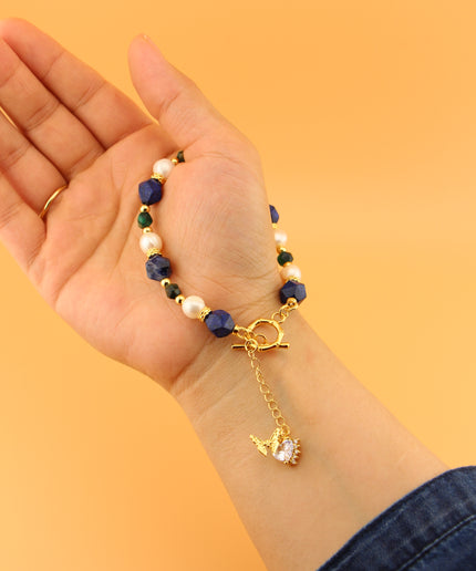 Pearl, Lapis & Green Agate Bracelet