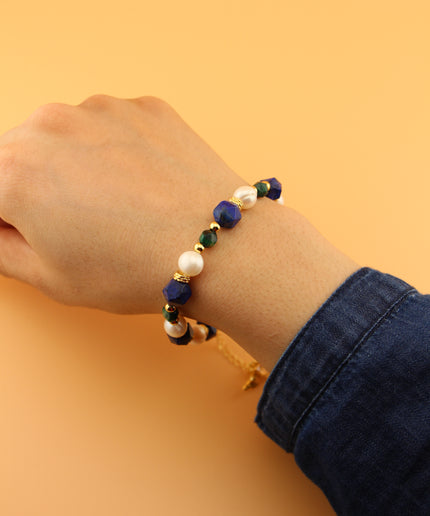 Pearl, Lapis & Green Agate Bracelet
