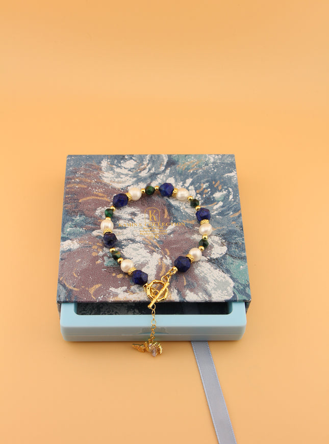 Pearl, Lapis & Green Agate Bracelet