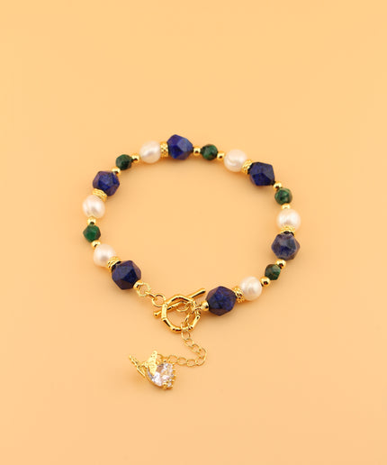 Pearl, Lapis & Green Agate Bracelet