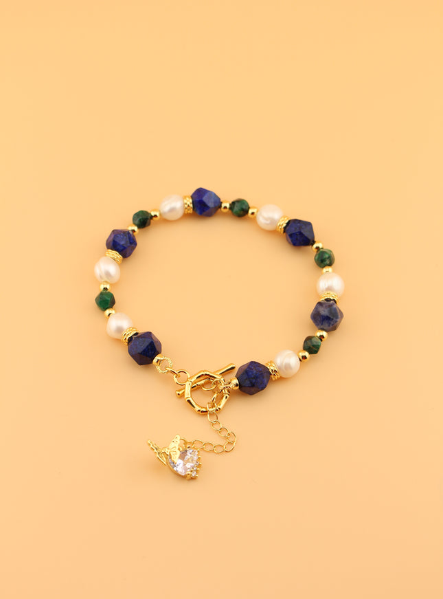 Pearl, Lapis & Green Agate Bracelet