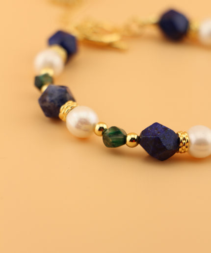 Pearl, Lapis & Green Agate Bracelet