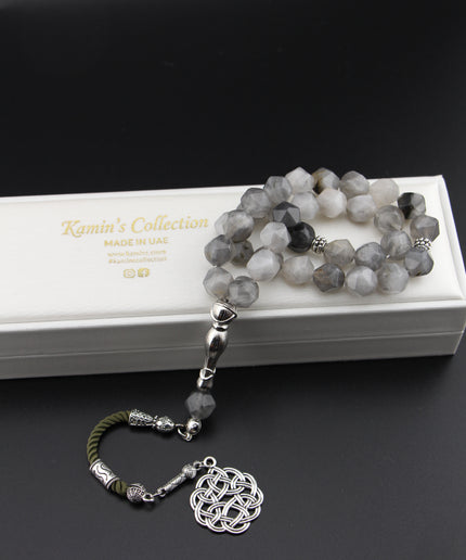 Gray Agate Tasbih — Hexagonal Cut | 33 Beads | 10mm