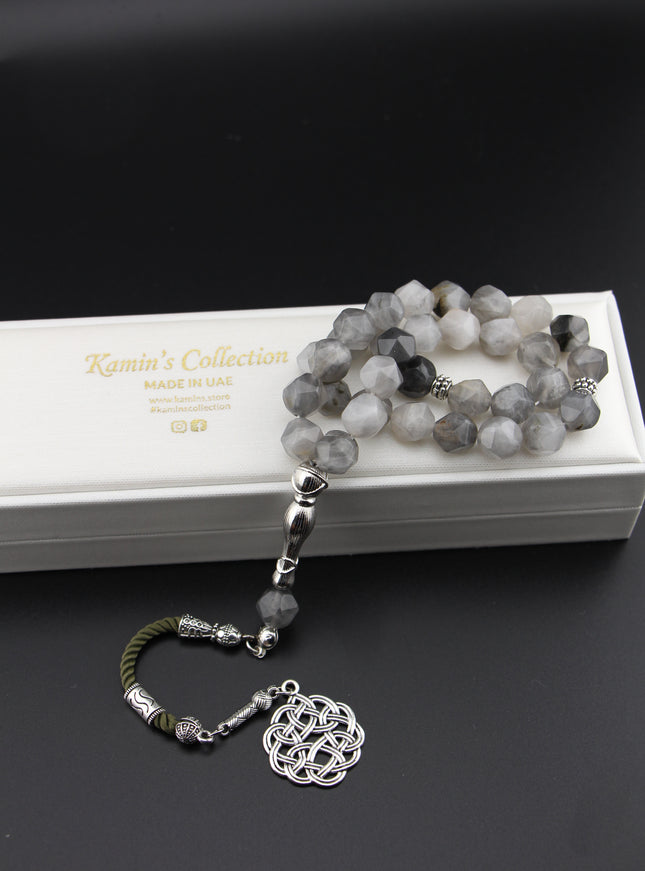 Gray Agate Tasbih — Hexagonal Cut | 33 Beads | 10mm