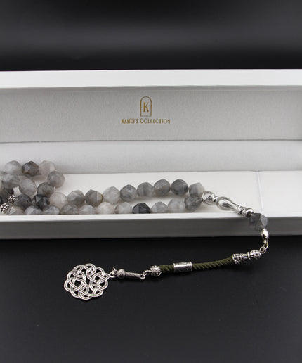 Gray Agate Tasbih — Hexagonal Cut | 33 Beads | 10mm