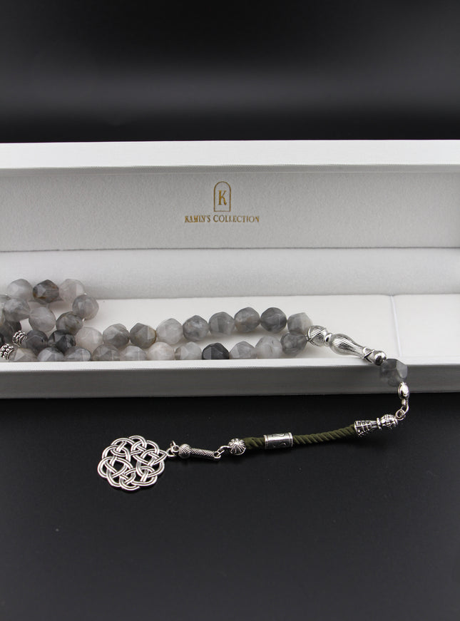 Gray Agate Tasbih — Hexagonal Cut | 33 Beads | 10mm