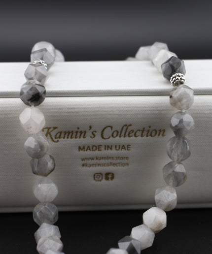 Gray Agate Tasbih — Hexagonal Cut | 33 Beads | 10mm