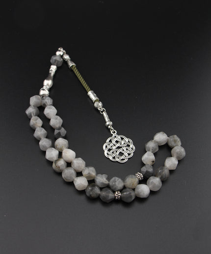 Gray Agate Tasbih — Hexagonal Cut | 33 Beads | 10mm