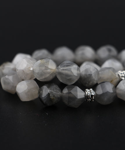 Gray Agate Tasbih — Hexagonal Cut | 33 Beads | 10mm