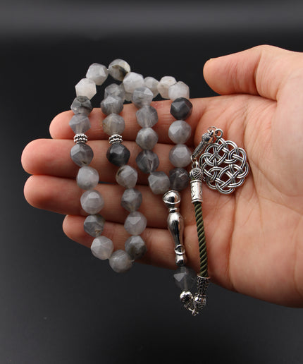 Gray Agate Tasbih — Hexagonal Cut | 33 Beads | 10mm