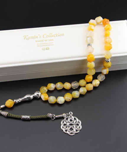 Yellow Agate Tasbih – Hexagonal Cut