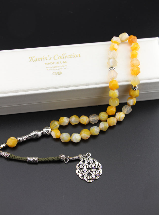 Yellow Agate Tasbih – Hexagonal Cut