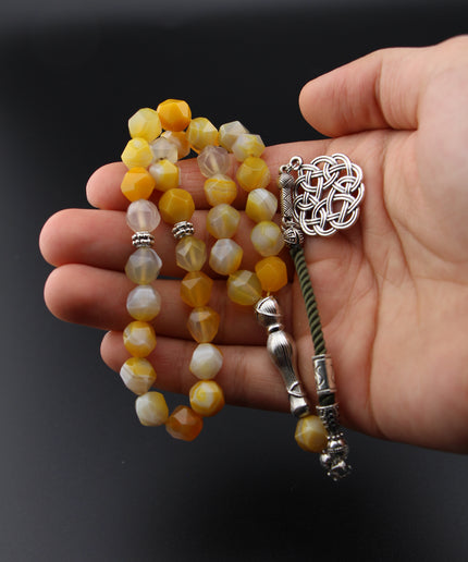 Yellow Agate Tasbih – Hexagonal Cut