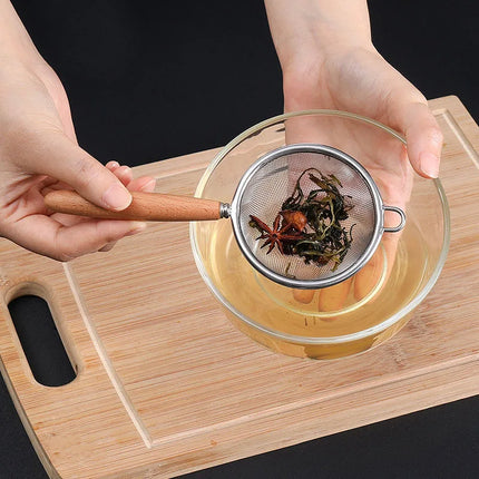 Stainless Steel Mesh Strainer with Wooden Handle