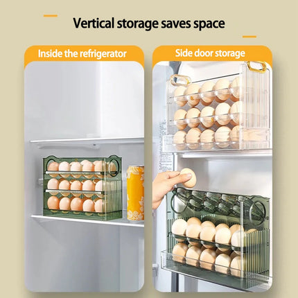 Auto Flip Egg Organizer - Multi-Layer Storage Tray