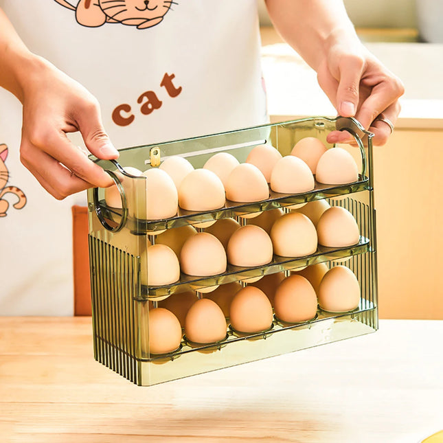 Auto Flip Egg Organizer - Multi-Layer Storage Tray