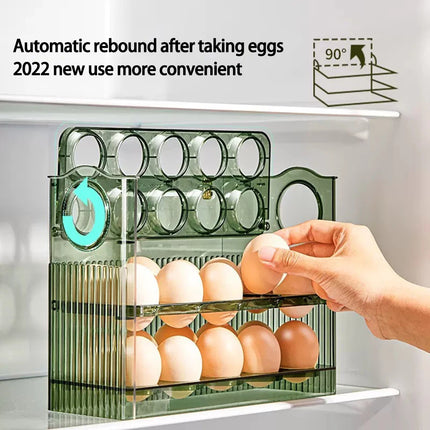 Auto Flip Egg Organizer - Multi-Layer Storage Tray