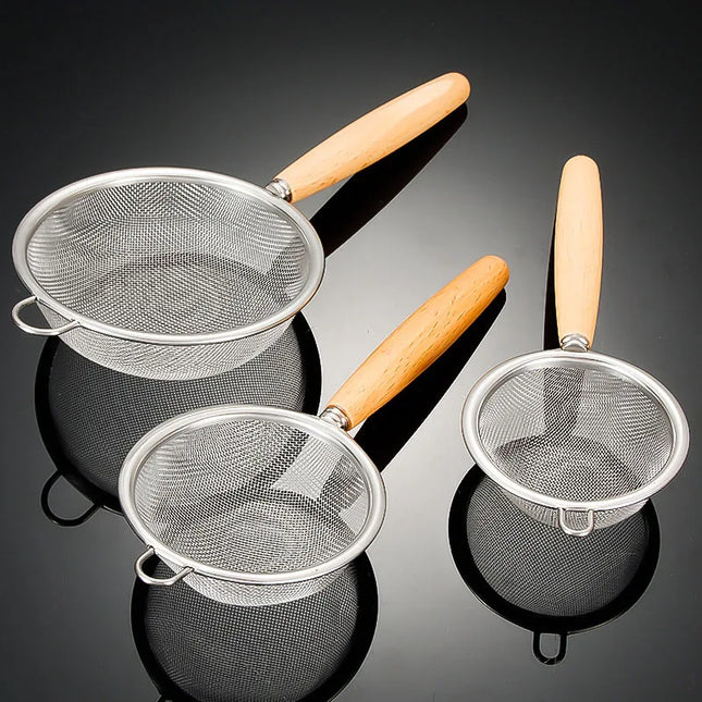 Stainless Steel Mesh Strainer with Wooden Handle