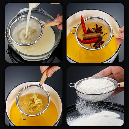 Stainless Steel Mesh Strainer with Wooden Handle