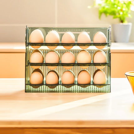 Auto Flip Egg Organizer - Multi-Layer Storage Tray