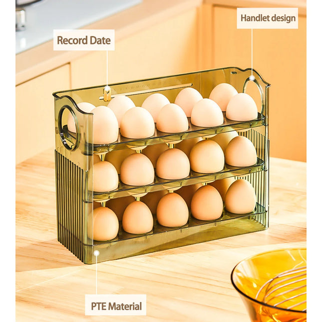 Auto Flip Egg Organizer - Multi-Layer Storage Tray