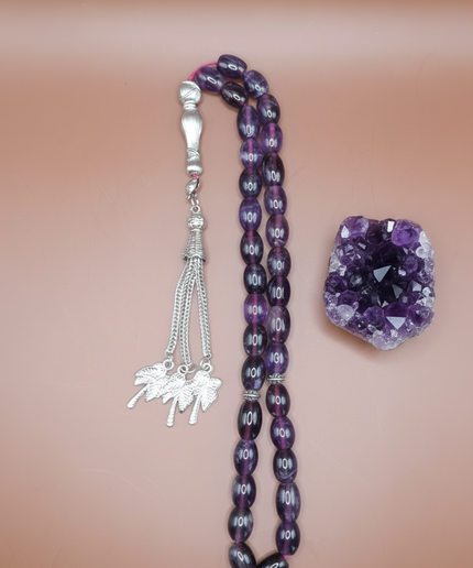 Full strand of natural oval amethyst prayer beads