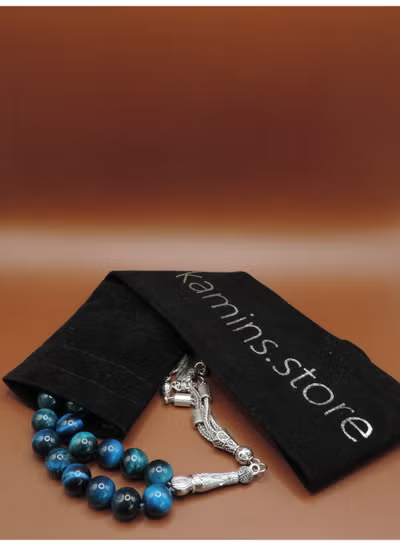 Teal tiger eye tasbih with natural chatoyant shimmer effect