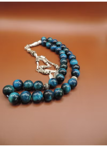 Natural tiger eye prayer beads in teal blue color
