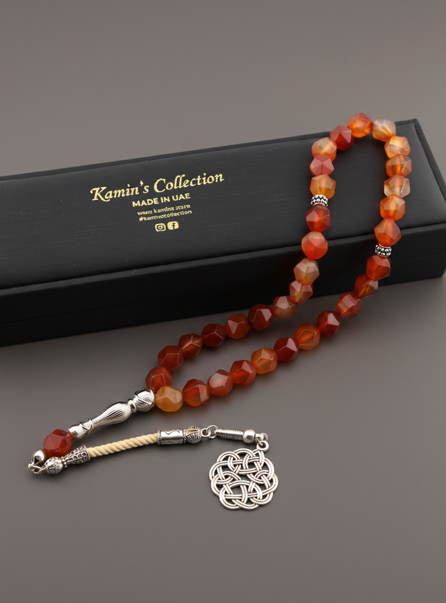 Red Agate Tasbih / Hexagonal Cut