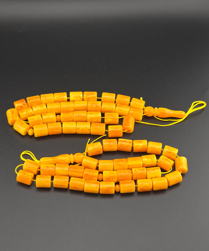 Russian Amber Tasbih – Honey Gold Barrel Beads Set Of 2
