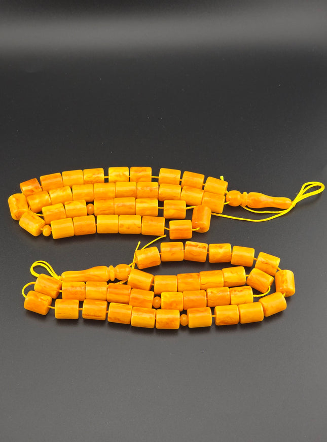Russian Amber Tasbih – Honey Gold Barrel Beads Set Of 2