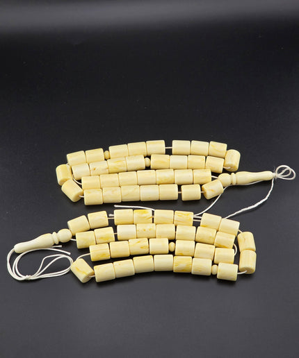 Russian Amber Tasbih – Ivory Barrel Beads Set Of 2