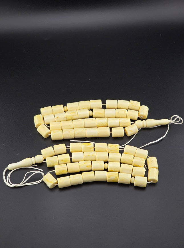 Russian Amber Tasbih – Ivory Barrel Beads Set Of 2