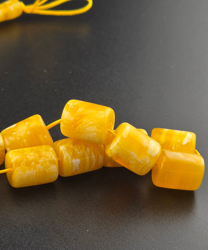 Russian Amber Tasbih – Golden Yellow Barrel Beads Set Of 2