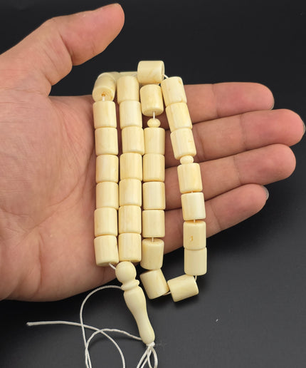 Russian Amber Tasbih – Ivory Barrel Beads Set Of 2