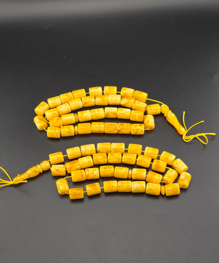 Russian Amber Tasbih – Golden Yellow Barrel Beads Set Of 2