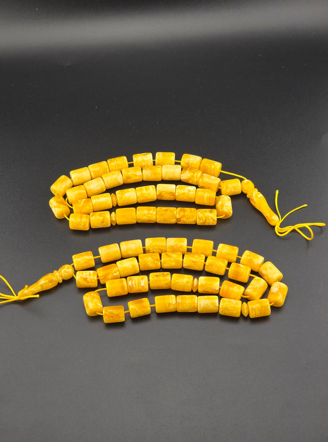 Russian Amber Tasbih – Golden Yellow Barrel Beads Set Of 2